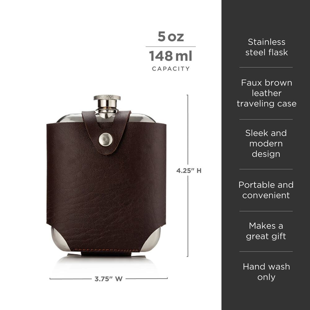 Stainless Steel Flask with Faux Leather Cover - Picture 3 of 6